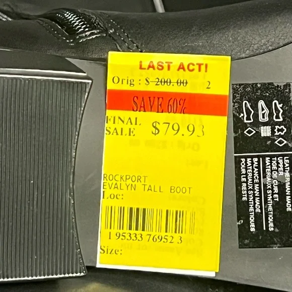 NWOB Rockport Black Leather Evalyn Tall Knee Almond Block Heel Riding Boots 8M - Picture 12 of 16